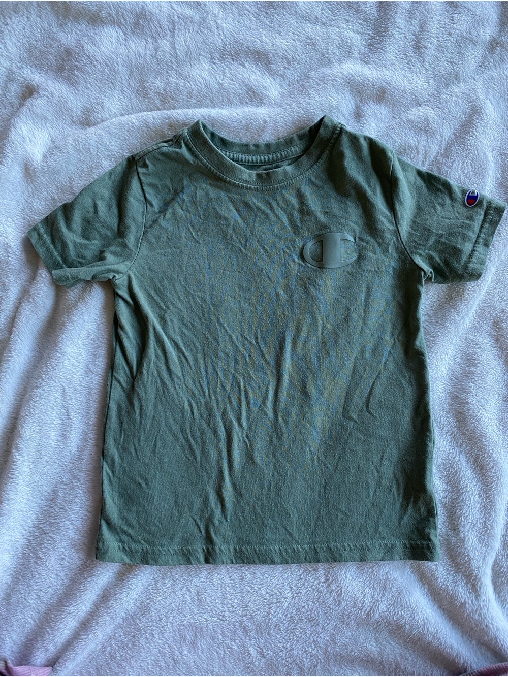 Champion Olive Green Logo Short Sleeve Tee for Kids